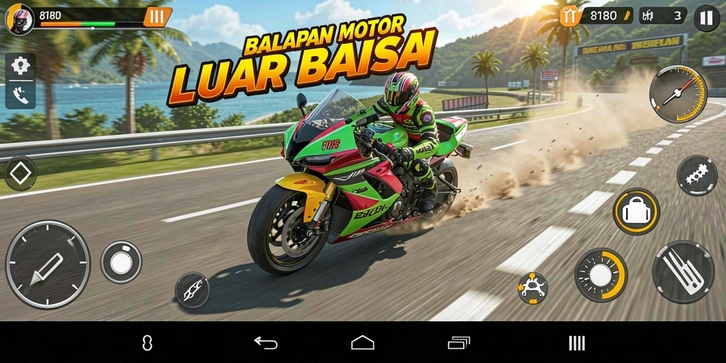 Tampilan gameplay balapan motor yang seru dan mendebarkan
