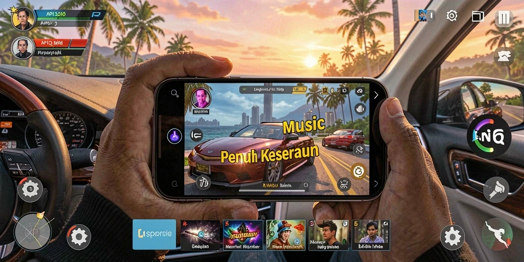 Tampilan gameplay API36 dengan berbagai tantangan musik yang seru.