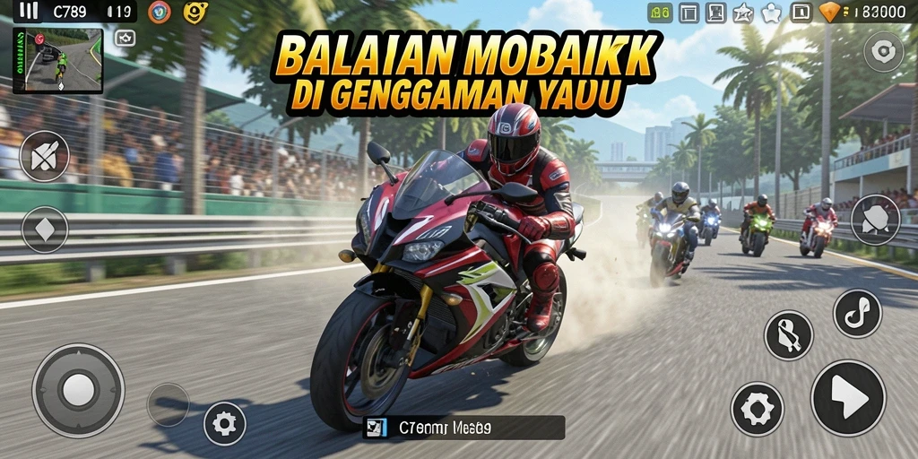Screenshot gameplay C789 yang menampilkan aksi balapan motor intens.