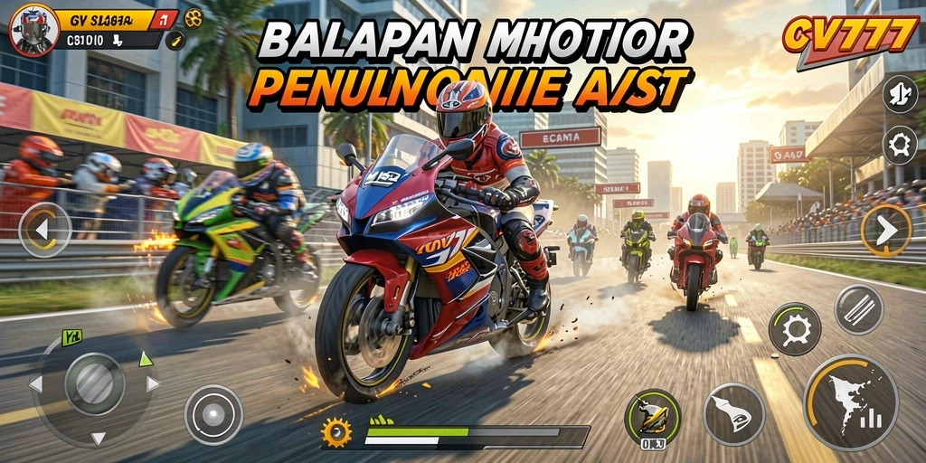 Tampilan gameplay seru dalam balapan motor di CV777.