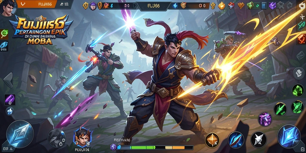 Screenshot FUJI66 menunjukkan aksi mendebarkan dalam permainan MOBA.