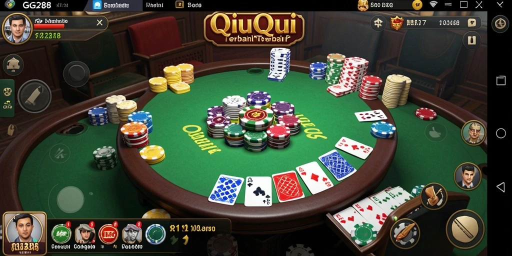 Tampilan gameplay seru QiuQiu dengan kartu yang menarik.