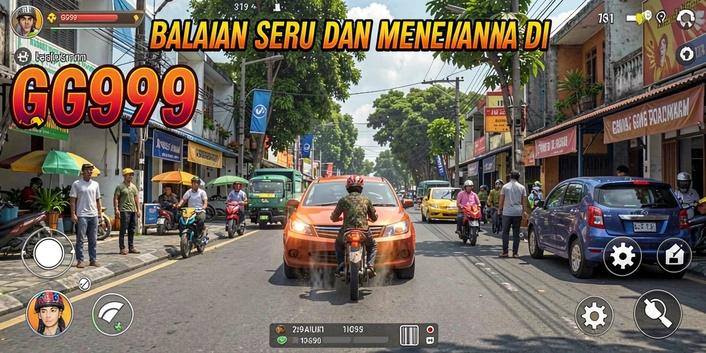 Screenshot utama GG999 menunjukkan aksi balap intens di jalanan kota.