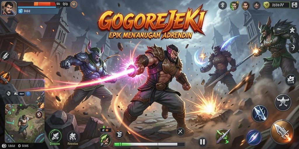 Screenshot game GOGOREJEKI menampilkan pertarungan epik yang mendebarkan.