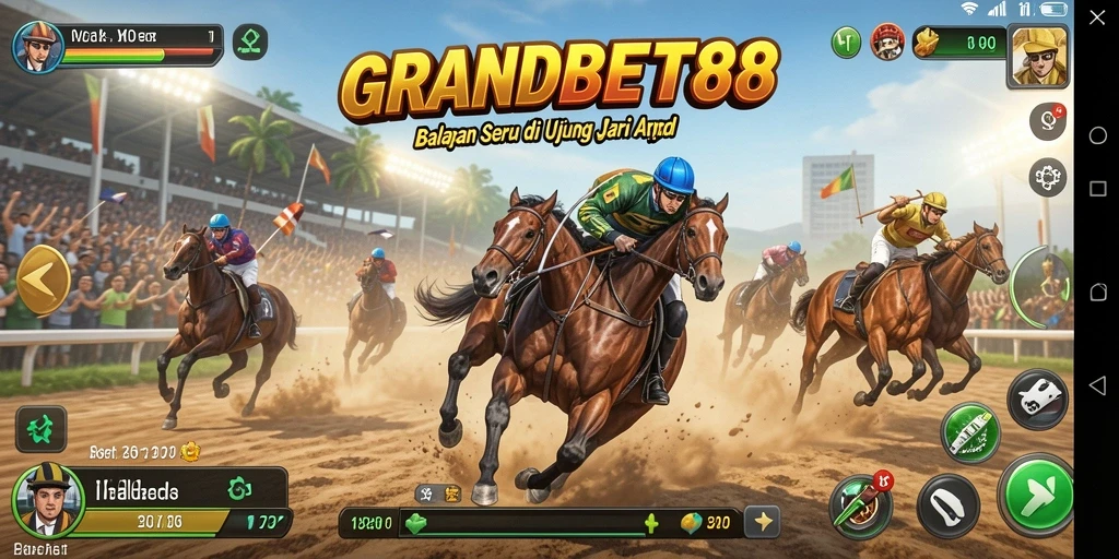 Gameplay balapan yang intens di GRANDBET88 dengan mobil-mobil kencang.