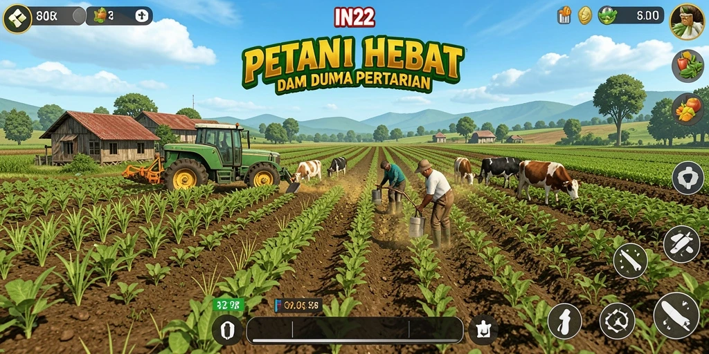 Tampilan gameplay IN22 yang menarik dengan aktivitas pertanian yang seru.