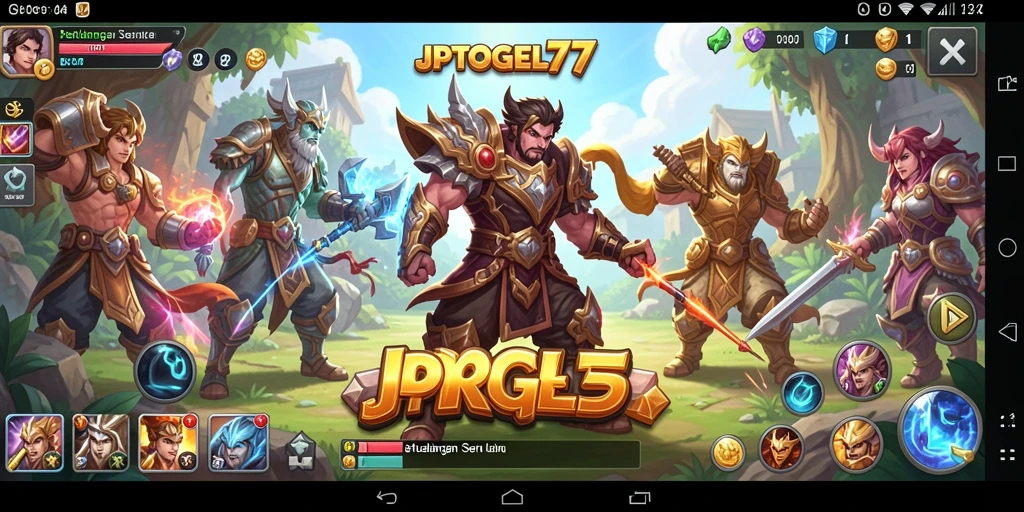 Screenshot gameplay RPG JPTOGEL77 menampilkan pertempuran epik.