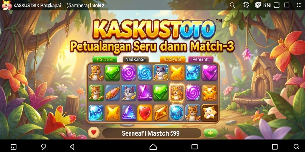 Tampilan gameplay KASKUSTOTO yang seru dengan berbagai tantangan mencocokkan elemen.