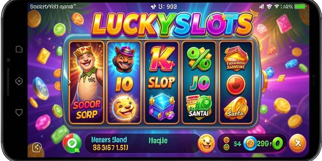 Tampilan gameplay LUCKYSLOTS yang penuh warna dan menarik.