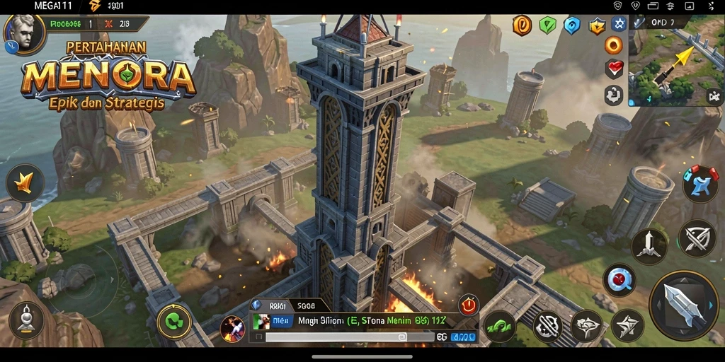 Tampilan aksi seru dalam gameplay Tower Defense MEGA111.