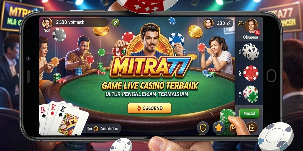 Screenshot MITRA77 menampilkan dealer langsung dan gameplay kasino nyata.