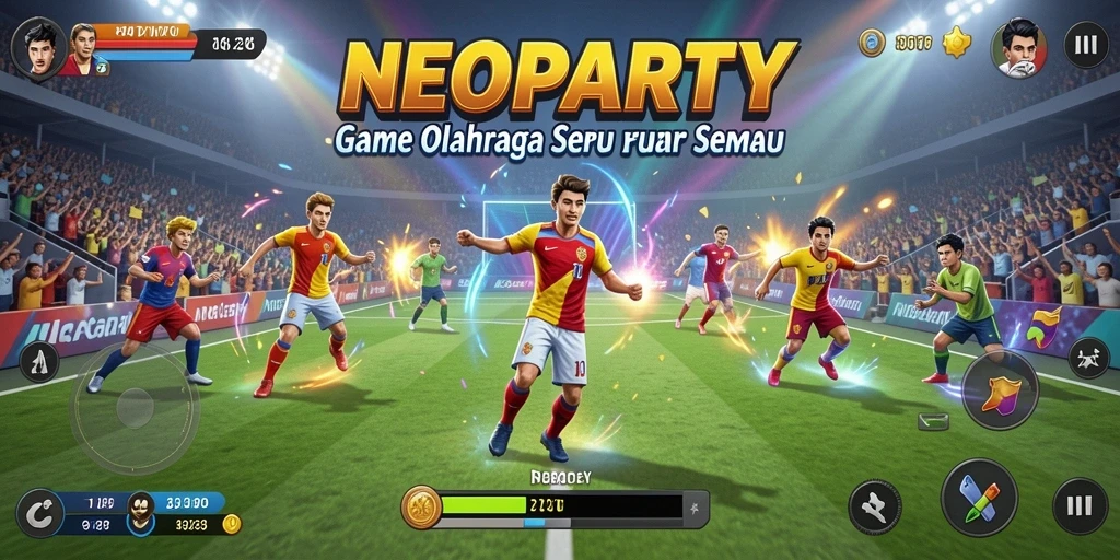 Screenshot utama NEOPARTY menunjukkan intensitas gameplay olahraga yang mendebarkan.