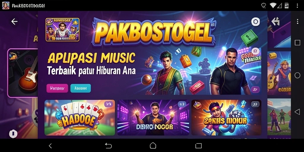 Tampilkan gameplay interaktif PAKBOSTOGEL dengan elemen musik.