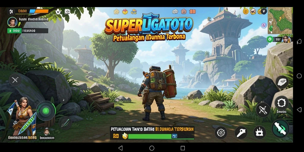 Screenshot gameplay SUPERLIGATOTO yang menampilkan dunia terbuka penuh petualangan.